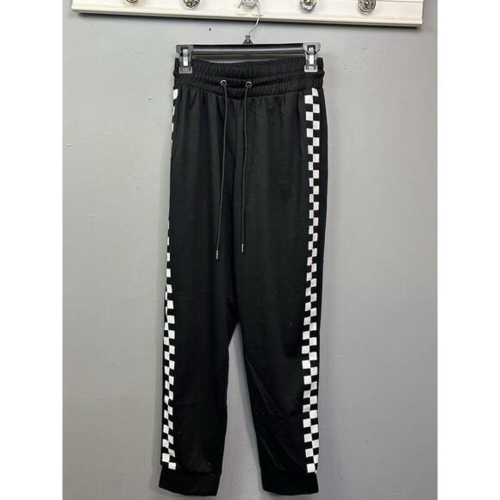 Stella Tweed Jogger Pants Womens Small Black Checkerboard‎ Drawstring Retro